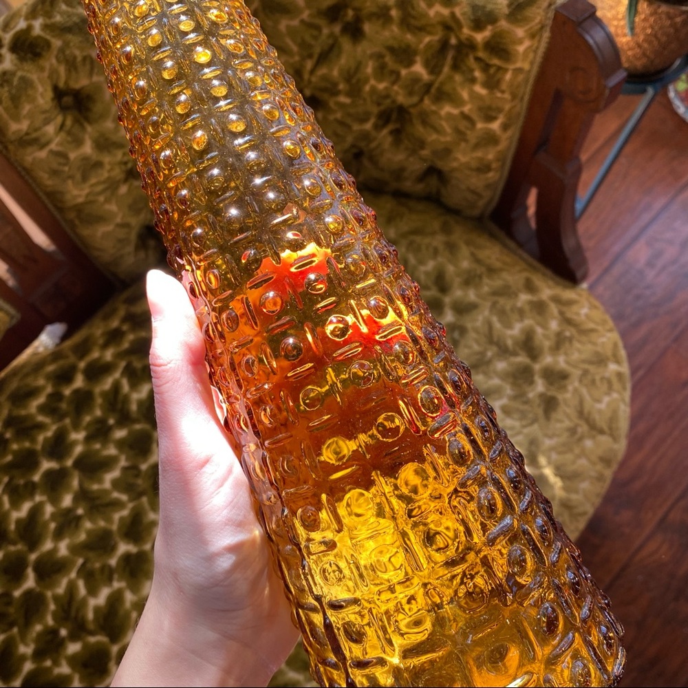Vintage 1960s Empoli Italy Mid Century Amber Hobnail Genie Decanter - Picture 9 of 10